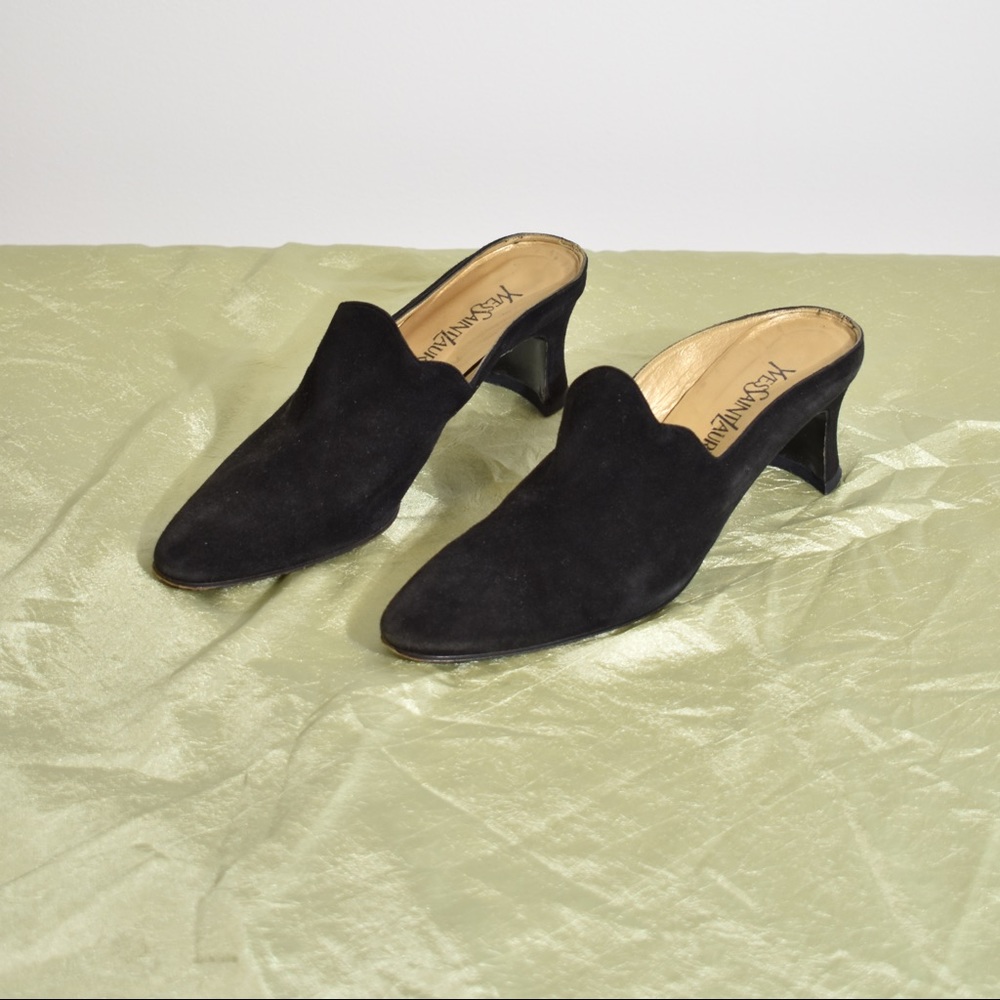 YSL black suede pointed toe sides